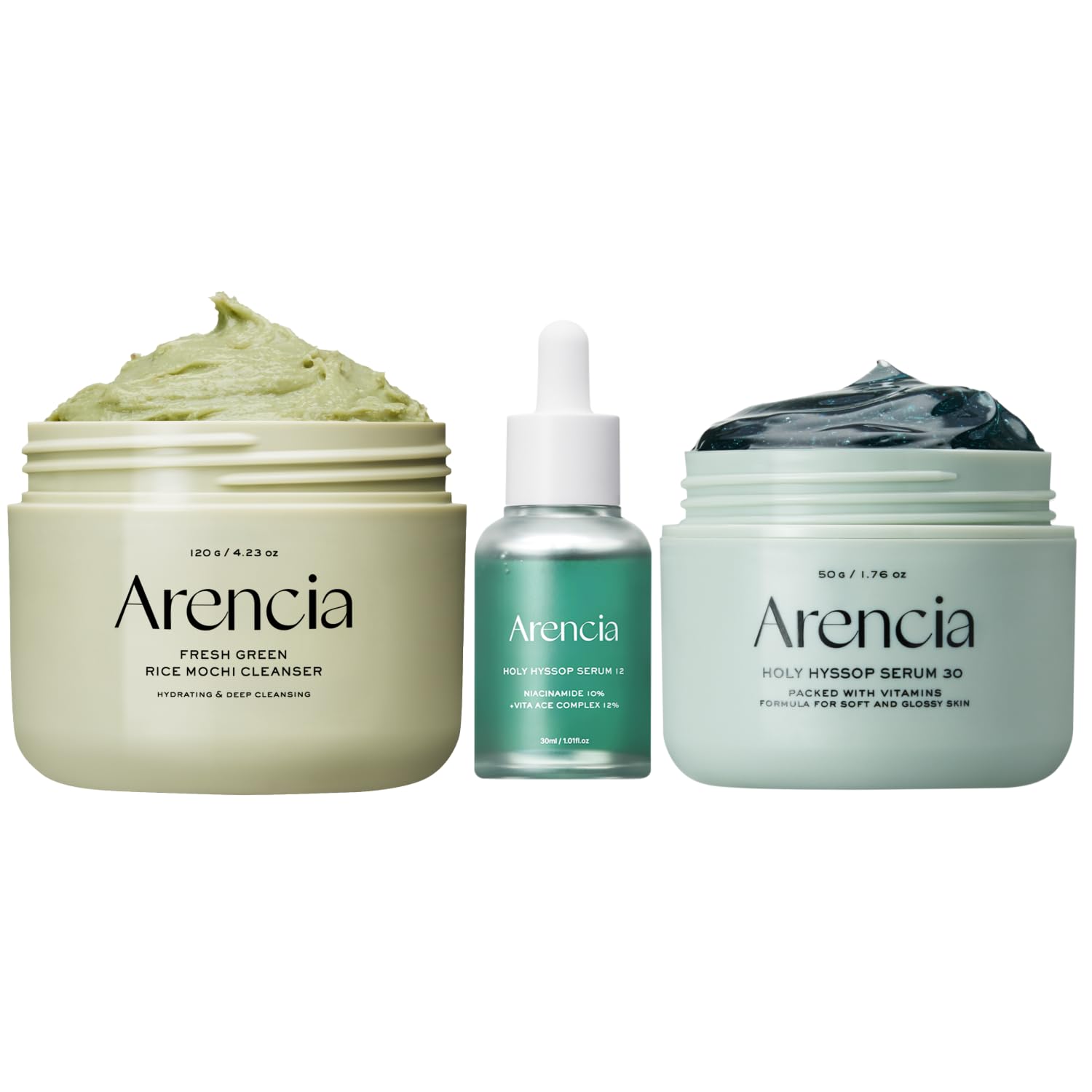 Glass Skin Starter Trio - Spotless Skin Routine [Korean Rice Mochi Facial Cleanser + Glow Hyssop Overnight Mask Serum + Hyssop serum 12]